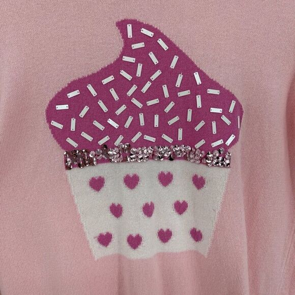 Crewcuts Factory Sequin Sprinkles Cupcake Crewneck Sweater Girls Size 14 Pink - Picture 2 of 5